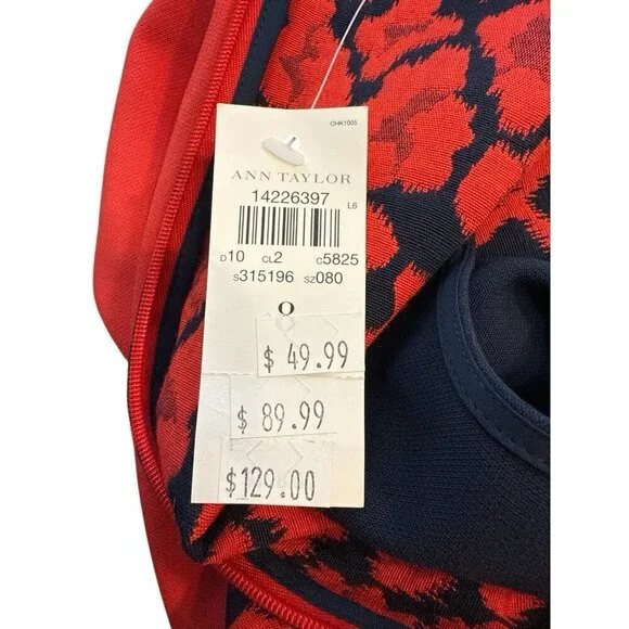Ann Taylor Womens Animal Print Color Block Sheath Dress Red And Navy Size 8 NWT - Picture 5 of 8